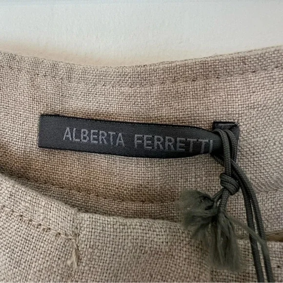 Alberta Ferretti High Waist Wide Leg Linen Pants Beige Oatmeal IT 38 US 2 NWT - Picture 4 of 10